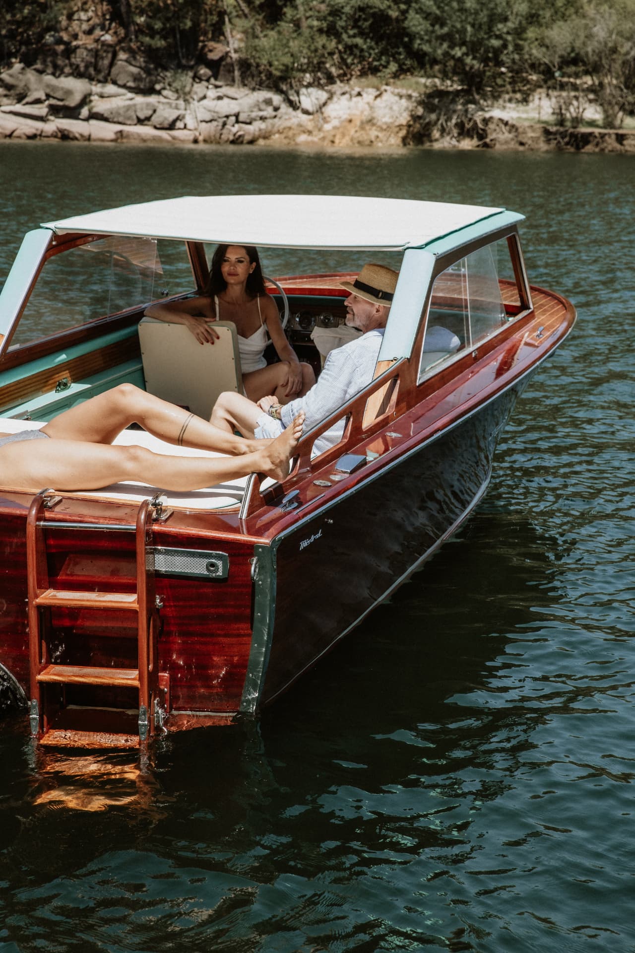 Pedrazzini moored on the Cávado with the bathing ladder down