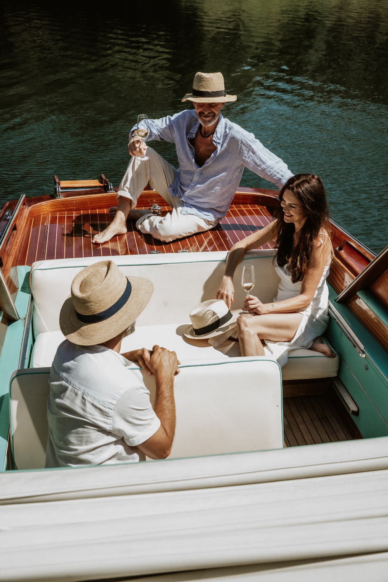Guests relaxing with champagne in the open cockpit