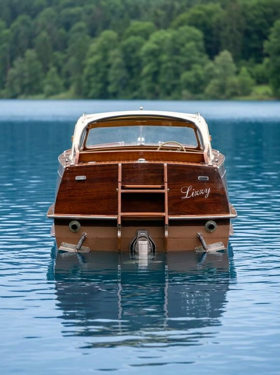Stern of the Swiss Craft showing the name Lizzy