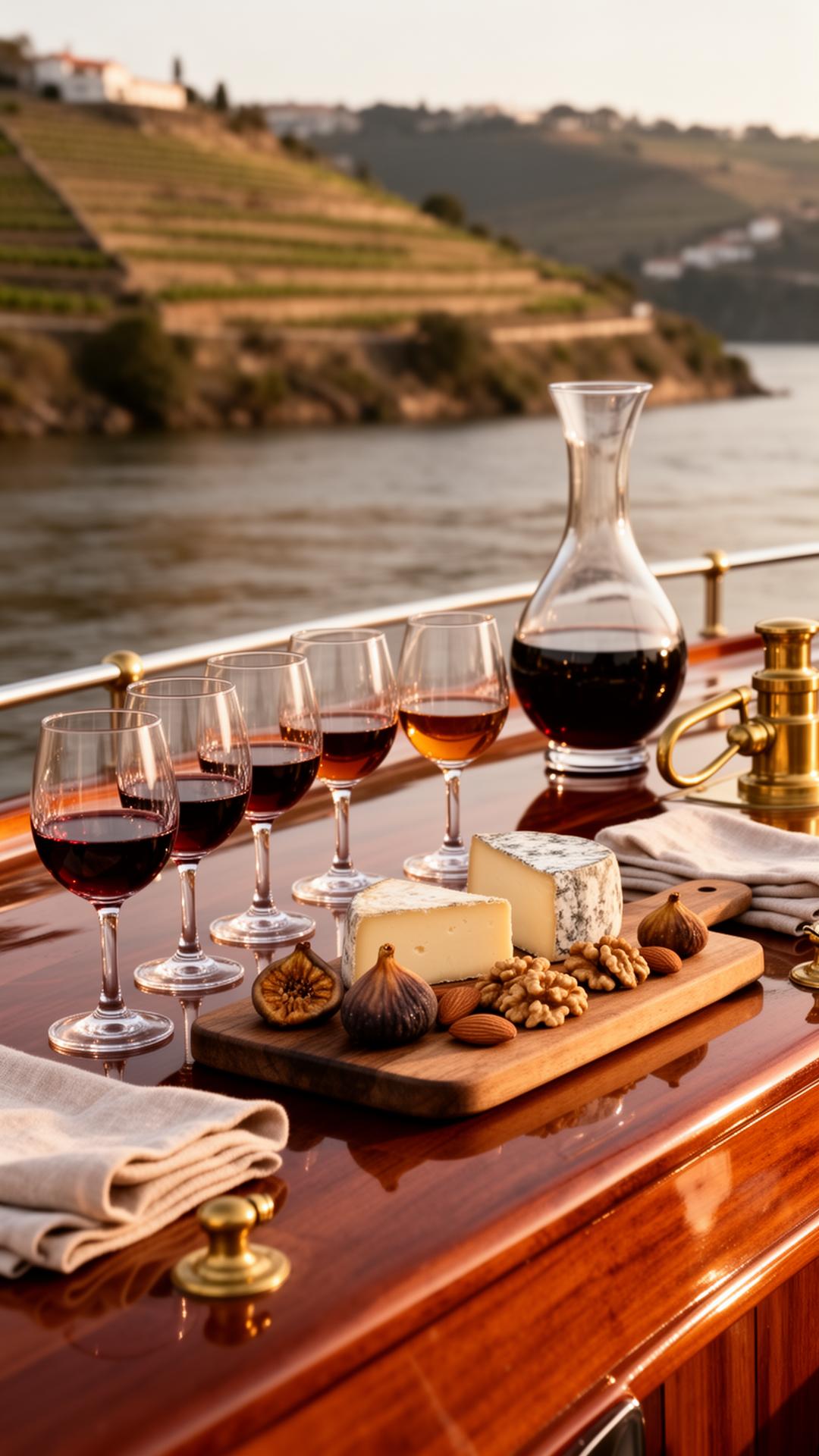 Port wine tasting on the mahogany deck of Barbo