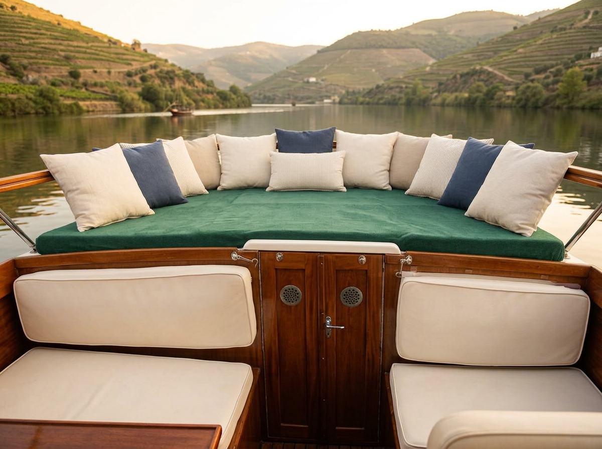 Aft sundeck of the Storebro overlooking the Douro vineyards